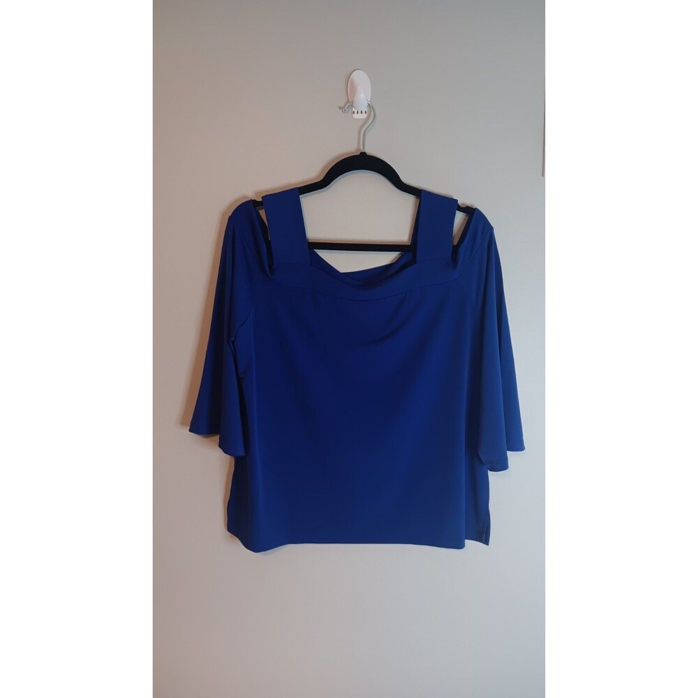 Chico's Cold Shoulder East West Blouse Top Sz 2 Womens Medium Cobalt Blue New